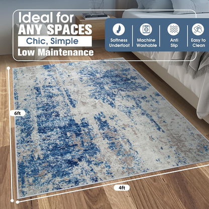 8x10 Area Rugs for Living Room Rug Washable: Abstract Large Rug for Dining Room Bedroom Carpet Non Slip 8 by 10 Indoor Modern Nursery Home Office Blue Grey