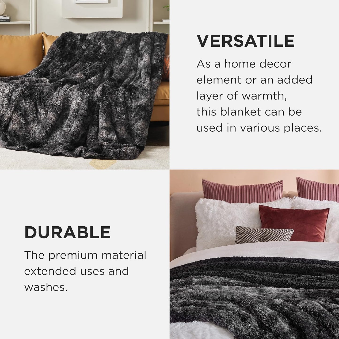 Bedsure GentleSoft Fluffy Fuzzy Faux Fur Throw Blanket for Couch, Soft Sherpa Fleece Cozy Gifts for Women, Plush Bed Blanket Room Decor for Men, Thick Warm Minky Teen Gifts Winter Bedding