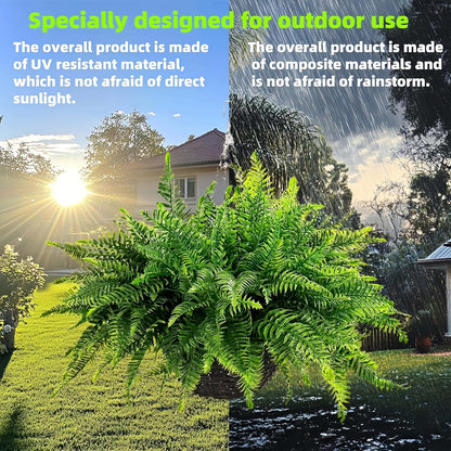 Outdoor Fake Hanging Fern – Artificial Hanging Ferns 2 Pack, Large Faux Boston Fern Bushes, UV Resistant Outdoor Hanging Plants for Front Porch, Patio & Indoor Decor