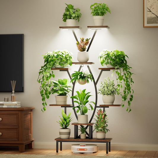 Plant Stand Indoor with Grow Lights - 9 Tiered Tall Plant Shelf, 63" Corner Plant Stands for Indoor Plants Multiple, X-Shaped Metal Flower Holder Large Decorative Rack for Living Room, Home Decor