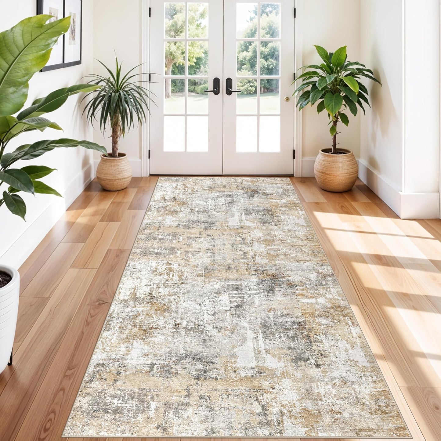 2x3 Washable Non-Slip Area Rug - Soft Low Pile Throw Rug for Kitchen Entryway Bedroom - Modern Indoor Door Mat with Rubber Backing (Beige Grey) - Colors A