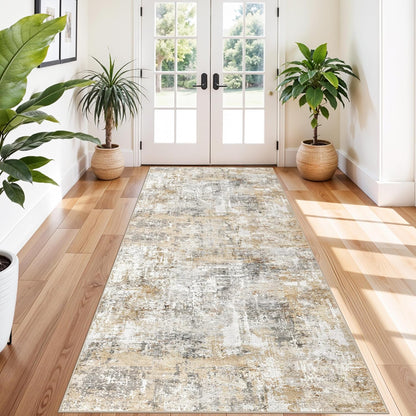 2x3 Washable Non-Slip Area Rug - Soft Low Pile Throw Rug for Kitchen Entryway Bedroom - Modern Indoor Door Mat with Rubber Backing (Beige Grey) - Colors B