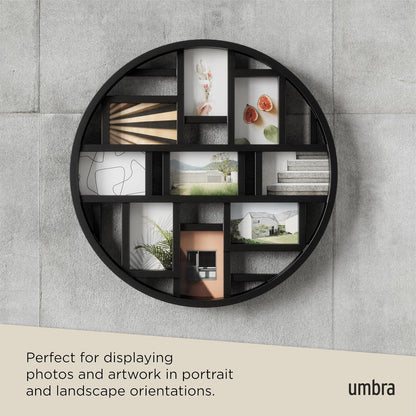Umbra Luna Collage Picture Frame Holds Nine 4x6" Photos, Large 22-Inch Diameter, Black