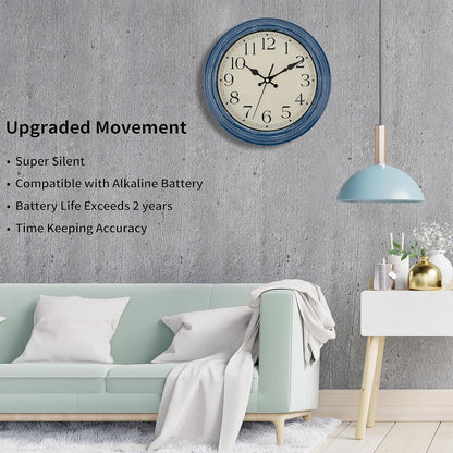 Foxtop Retro Silent Non-Ticking Round Classic Clock Quartz Decorative Battery Operated Wall Clock for Living Room Kitchen Home Office 12 Inch (Bronze)
