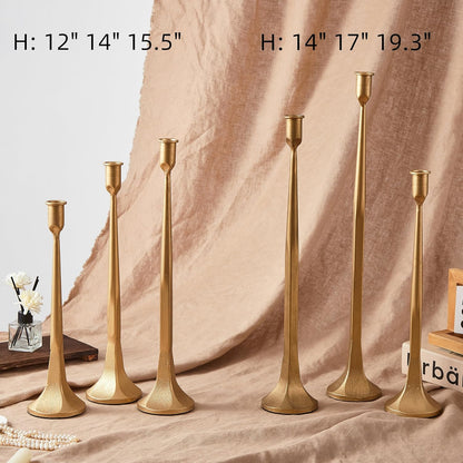 Denique Iron Taper Candle Holder Set of 3, Gold Candlestick Holders Decorative Candle Stand, Tapered Candle Holders Tall Set for Wedding, Dining Table, Home Decoration (Gold)