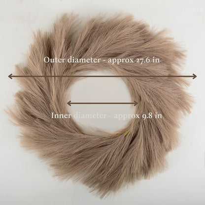 Perfnique Pampas Grass Wreath, 25'' Faux Pampas Wreath for Front Door, Artificial Pampas Wreath for All Seasons, Boho Wall Decor, Farmhouse Pampas Grass Garland, DIY Wreath Arrangement (Ivory&Taupe)