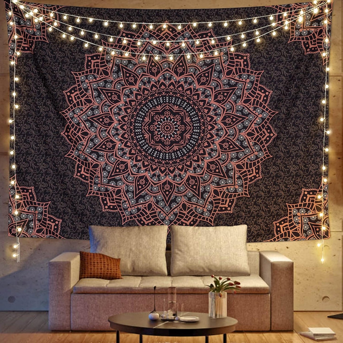 Black Mandala Tapestry Wall Hanging Psychedelic Wall Tapestry Aesthetic Indian Hippie Decor Bohemian Art Boho Home Decoration for Bedroom,Living Room,Dorm