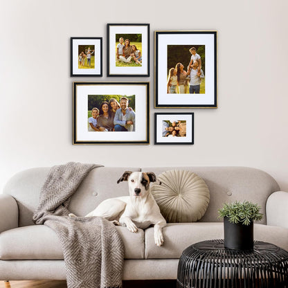 Camden Reed Mixed Gallery Wall Frame Set, (2) 16x20 Inch, (1) 11x14 Inch, and (2) 8x10 Inch, 9 Piece, Brass