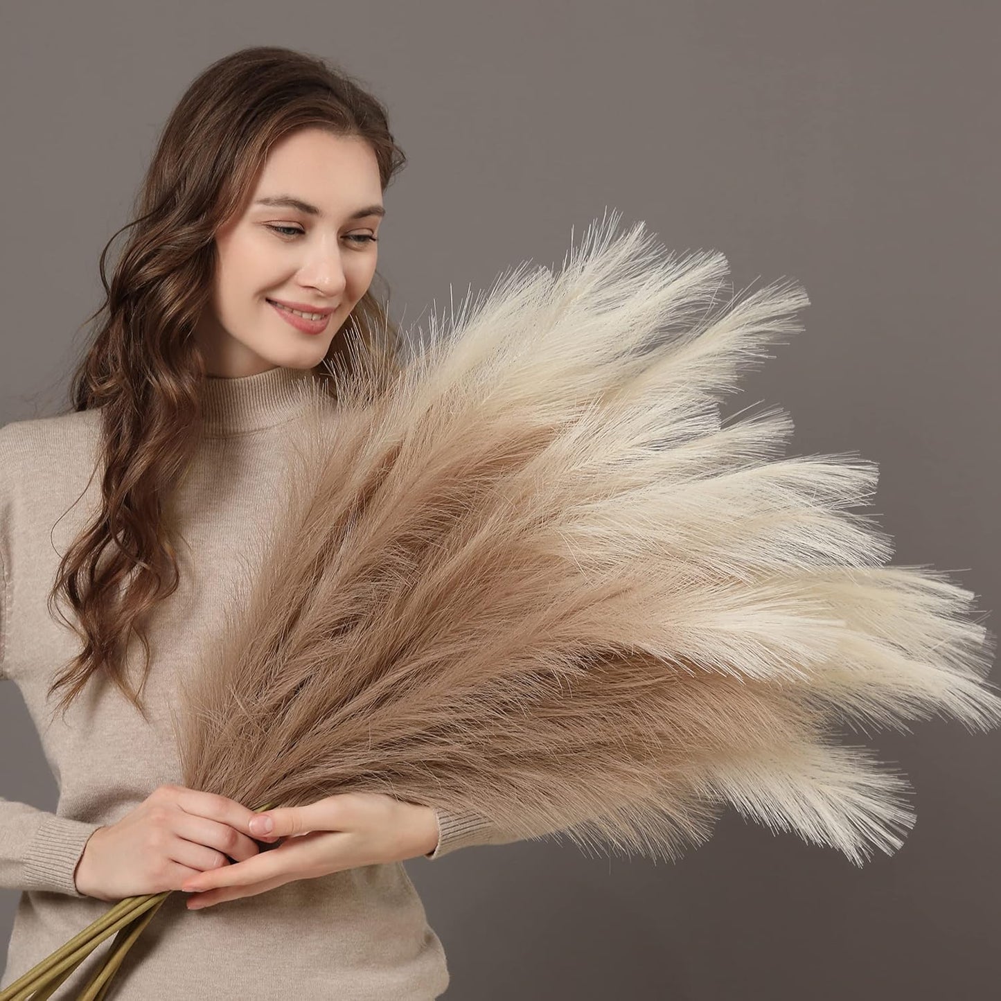 PERFNIQUE Faux Pampas Grass, 9PCS Pompas, Large Pompas Grass, 38'' Tall Pampas Grass for Floor Vase, Pampas Grass Decor Tall for Vase Fillers, Boho Rustic Farmhouse Home Decor(Natural Beige)