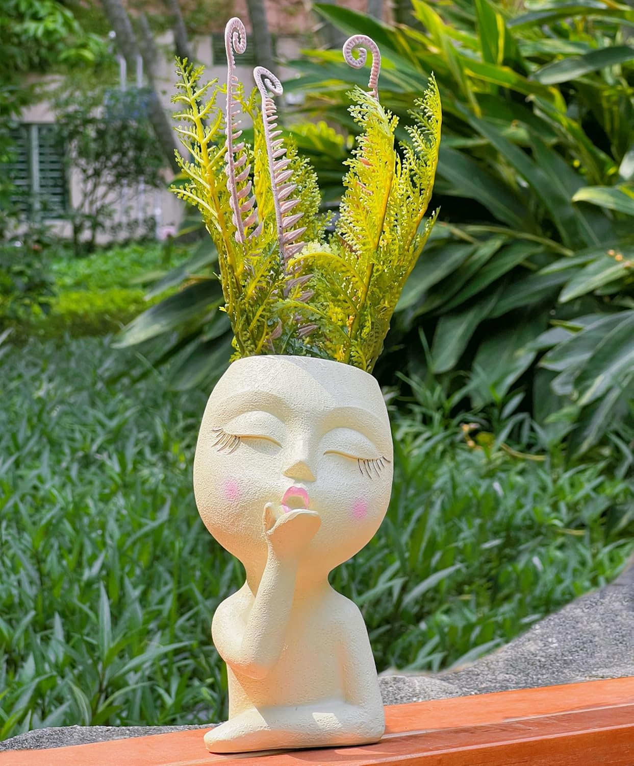 Handmade Face Flower Pots Standing Air Kiss Head Planter Pot for Trailing Plants Cute Succulent Planter Resin Planters Funny Face Planters with Anti-Friction Pads White 1Pack