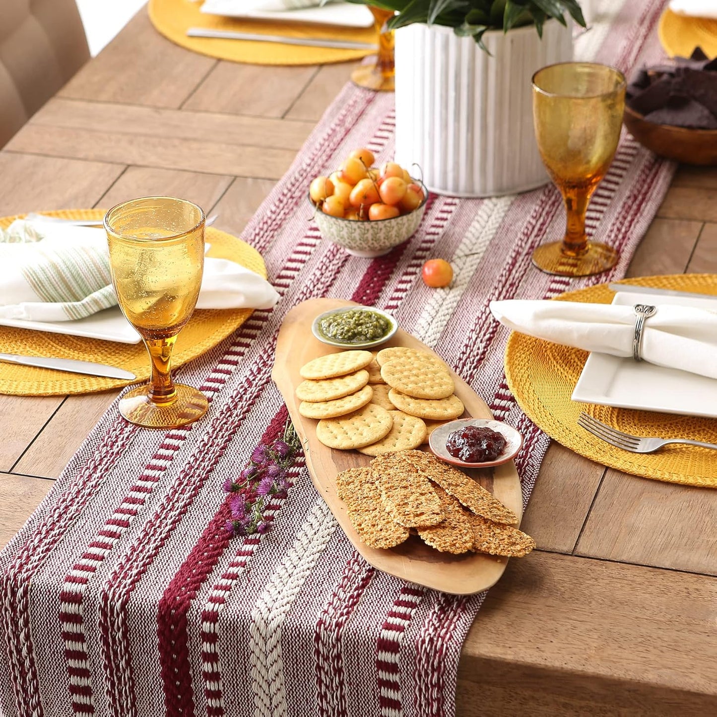 DII Farmhouse Braided Stripe Table Runner Collection, 15x72 (15x77, Fringe Included), Black