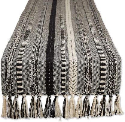 DII Farmhouse Braided Stripe Table Runner Collection, 15x72 (15x77, Fringe Included), Black