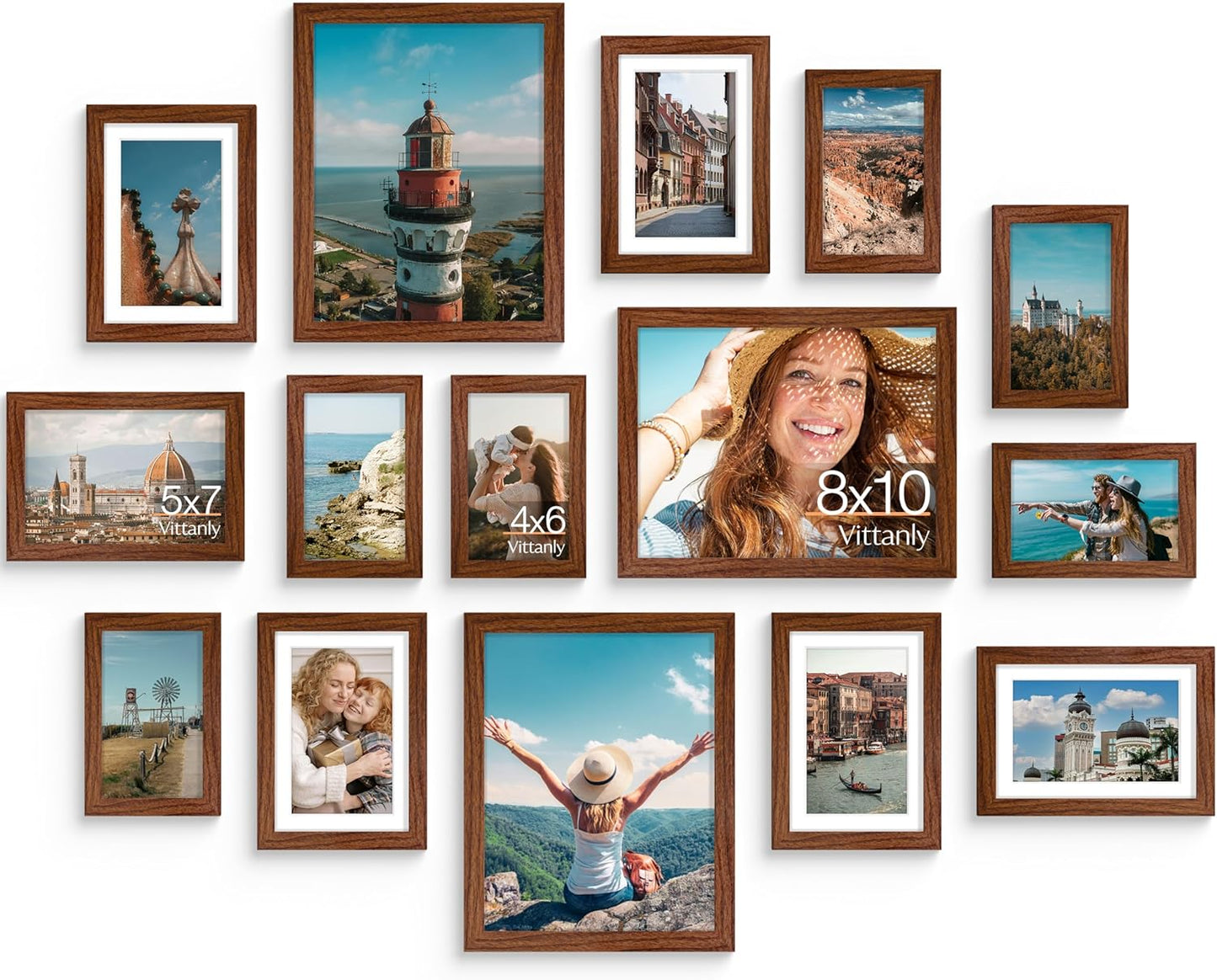 Vittanly 15 Pack Picture Frames Collage Wall Decor for Mounting or Tabletop Display, Gallery Frame Set for Family, Multi Sizes Including 3pcs 8x10, 6pcs 5x7, 6pcs 4x6, Black