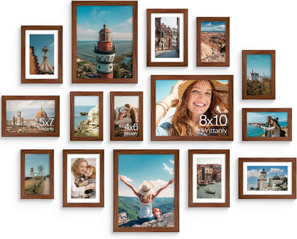 Vittanly 15 Pack Picture Frames Collage Wall Decor for Mounting or Tabletop Display, Gallery Frame Set for Family, Multi Sizes Including 3pcs 8x10, 6pcs 5x7, 6pcs 4x6, Black