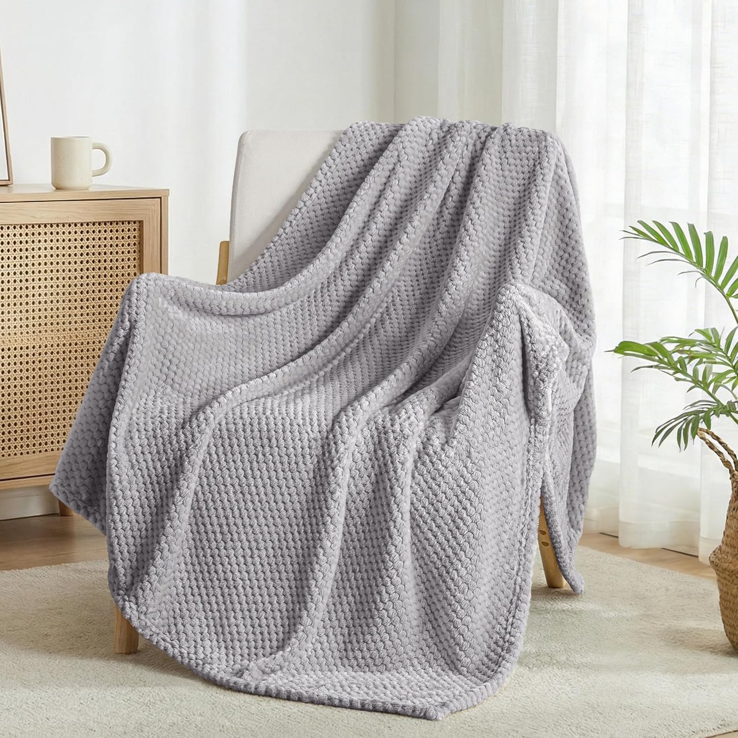 Exclusivo Mezcla Fleece Throw Blanket Extra Large, Super Soft and Warm Blankets for Couch, Sofa and Bed Waffle Textured, Cozy, Fuzzy and Lightweight (Slate Blue, 50x70 Inches)