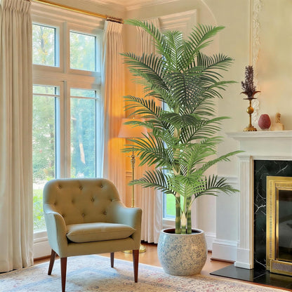 Nafresh 8ft Tall UV Resistant Faux Palm Tree, 96in Artificial Palm Tree Indoor Outdoor, Fake Tree with Real Bark and Realistic Leaves and for Home House Office Living Room Yard Patio.