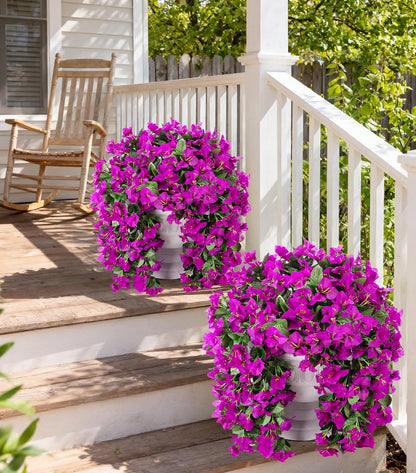 Faux Bougainvillea Artificial Flowers Plants for Outdoor Outside Decoration, 2 PCS Red Fake Flowers UV Resistant Look Real Silk Long Trailing Vines for Front Door Porch Planter Urn Patio Garden Yard