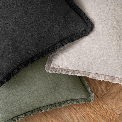 MIULEE Decorative Throw Pillow Covers Neutral Linen Fringe Throw Pillows Set of 2 Natural Beige Boho Farmhouse Cushion Covers with Tassels for Couch Sofa Bed Spring Home Decor 20x20 Inch