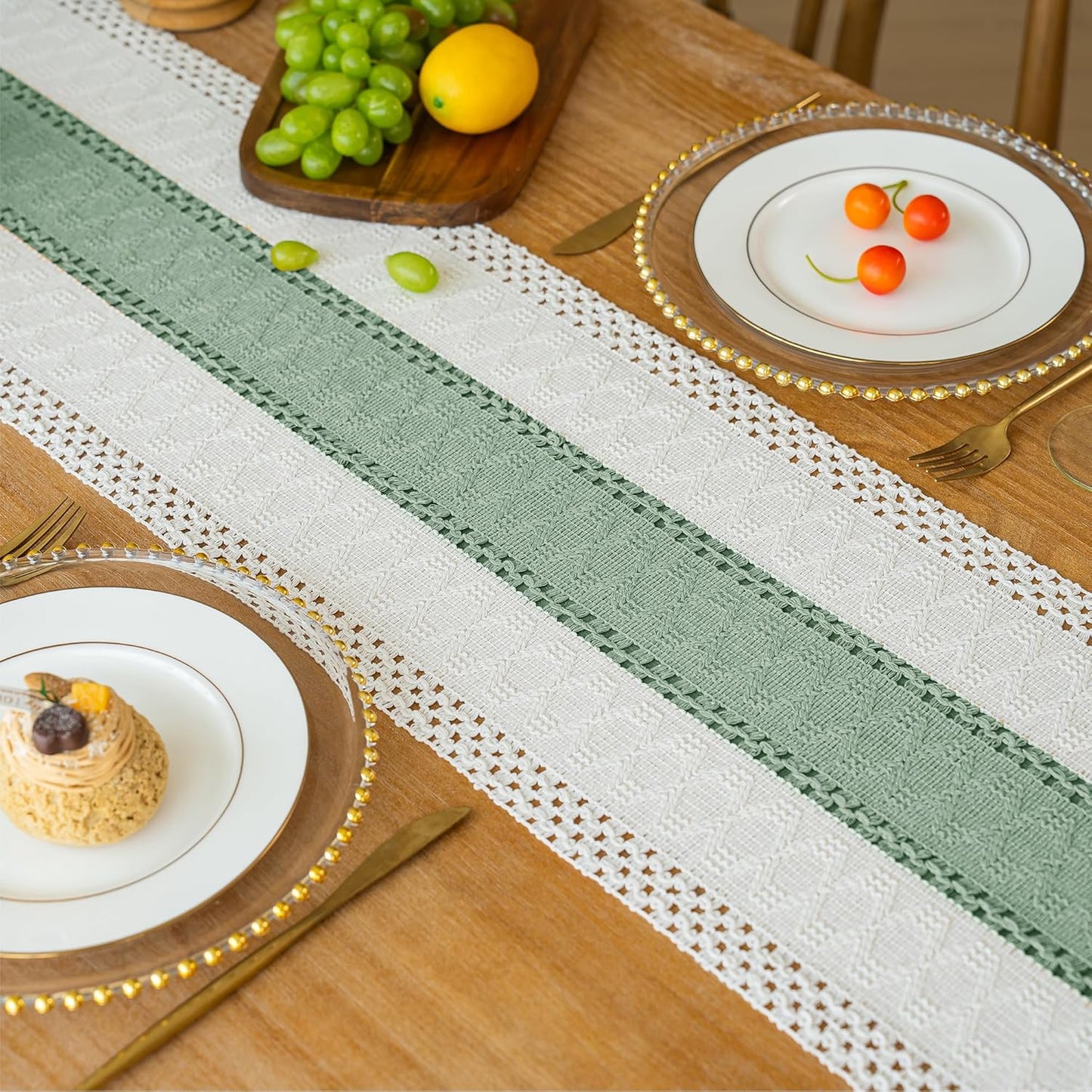 FEXIA Boho Table Runner for Thanksgiving Fall Christmas Home Decor with Tassels 72 Inches Long Pottery barn Furniture Farmhouse Rustic Macrame Burlap Table Decoration for Living Room (12x72 Inches)
