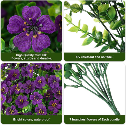 HyeFlora Artificial Flowers for Outdoor Indoor Garden Home Decoration, Faux Flower Daisy with Eucalyptus Leaves Fake Plants Greenery Boxwood Porch Patio, 12 Bundles (Mix Pink Red Purple Yellow)