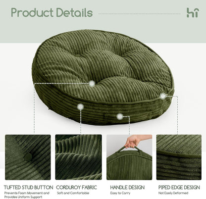 HIGOGOGO 6" Extra Thick Floor Pillow Cushion for Adults, Meditation Cushion Pillow, Large Square Floor Sitting, Tufted Corduroy Cover, for Tatami Living Room or Yoga, 22x22 Inch, 2Pack, Dark Grey