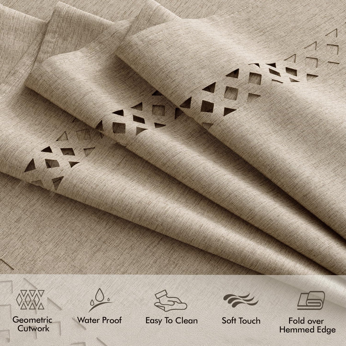 MIULEE Beige Rectangle Linen Polyester Tablecloth with Decorative Cutouts Spring Waterproof Stain Resistant & Shrink-Proof Table Cloth 52x70 inch Farmhouse Style for Dining Wedding and Outdoor