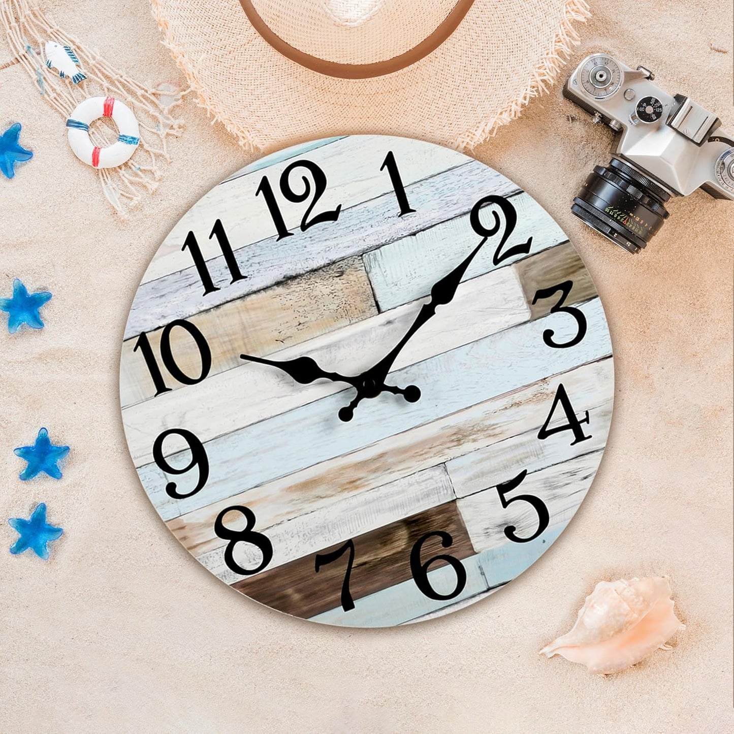 KECYET Wall Clock Battery Operated 8 Inch Silent Non Ticking Coastal Design Country Rustic Retro Decorative for Bathroom Kitchen Living Room Bedroom