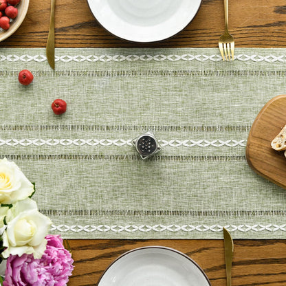 Artoid Mode Beige Rustic Cotton Linen Table Runner, Seasonal Embroidered Hollow Kitchen Dining Table Decoration for Home Party Decor 13x72 Inch