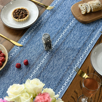 Artoid Mode Beige Rustic Cotton Linen Table Runner, Seasonal Embroidered Hollow Kitchen Dining Table Decoration for Home Party Decor 13x72 Inch