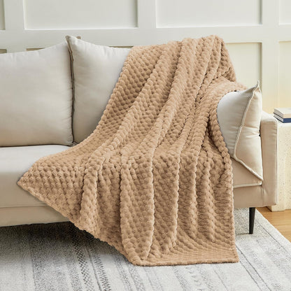 EXQ Home Fleece Throw Blanket for Couch or Bed - 3D Imitation Turtle Shell Jacquard Decorative Blankets - Cozy Soft Lightweight Fuzzy Flannel Blanket Suitable for All Seasons(50"×60",Beige)
