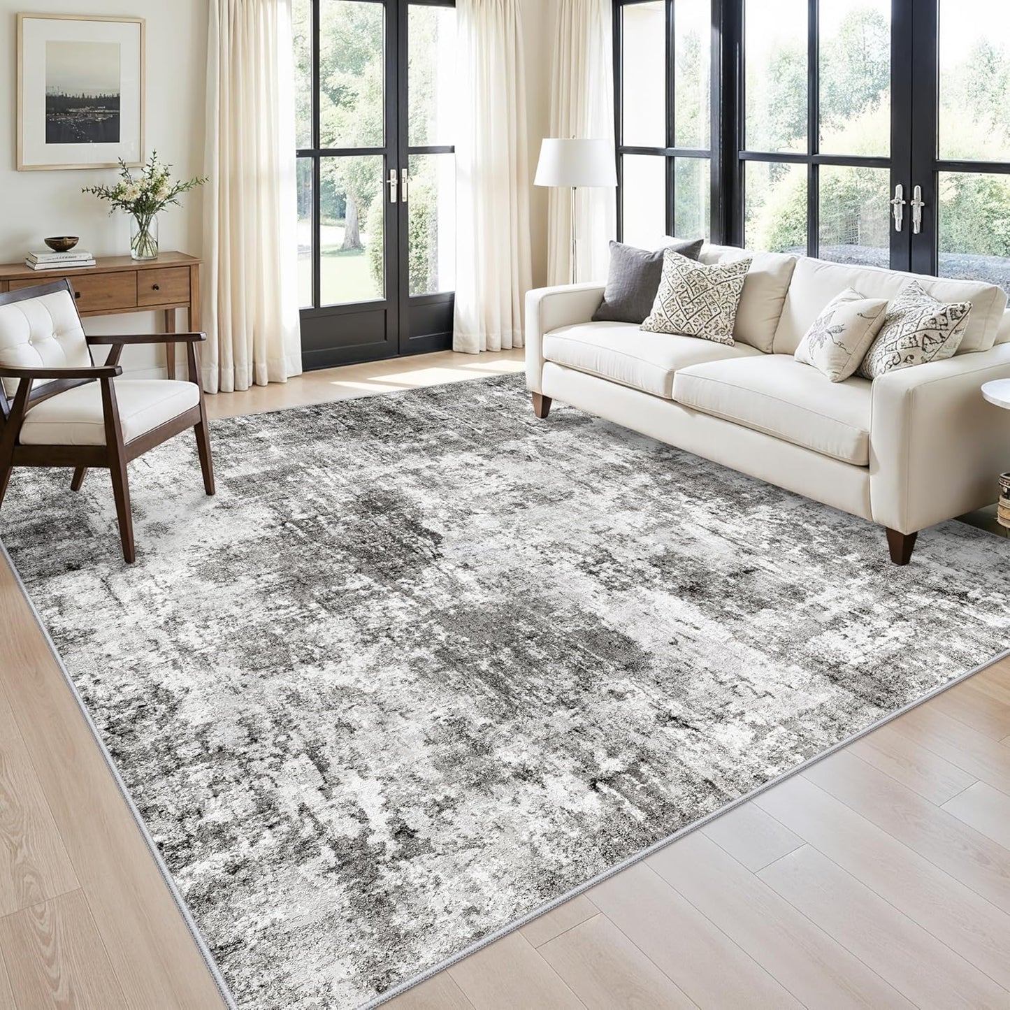 2x3 Washable Non-Slip Area Rug - Soft Low Pile Throw Rug for Kitchen Entryway Bedroom - Modern Indoor Door Mat with Rubber Backing (Beige Grey) - Colors B