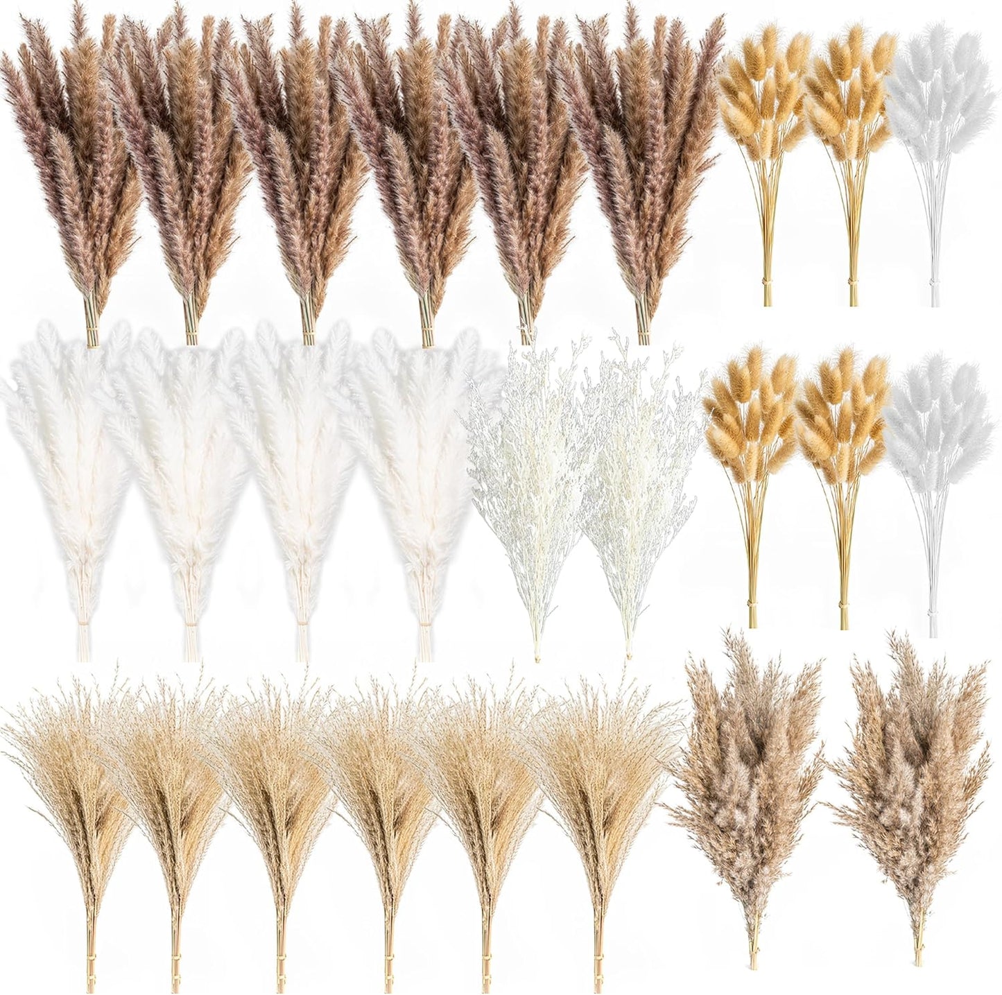 96PCS Natural Dried Pampas Grass Boho Home Decor Bouquet Phragmites Dried Flowers Bouquet for Wedding Floral Arrangements Living Room Decorations (96PCS)