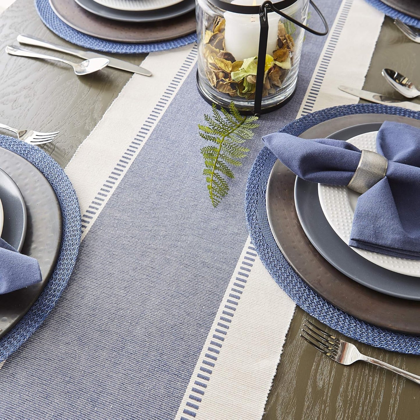 DII Dobby Stripe Woven Table Runner, 13x72-inch, French Blue