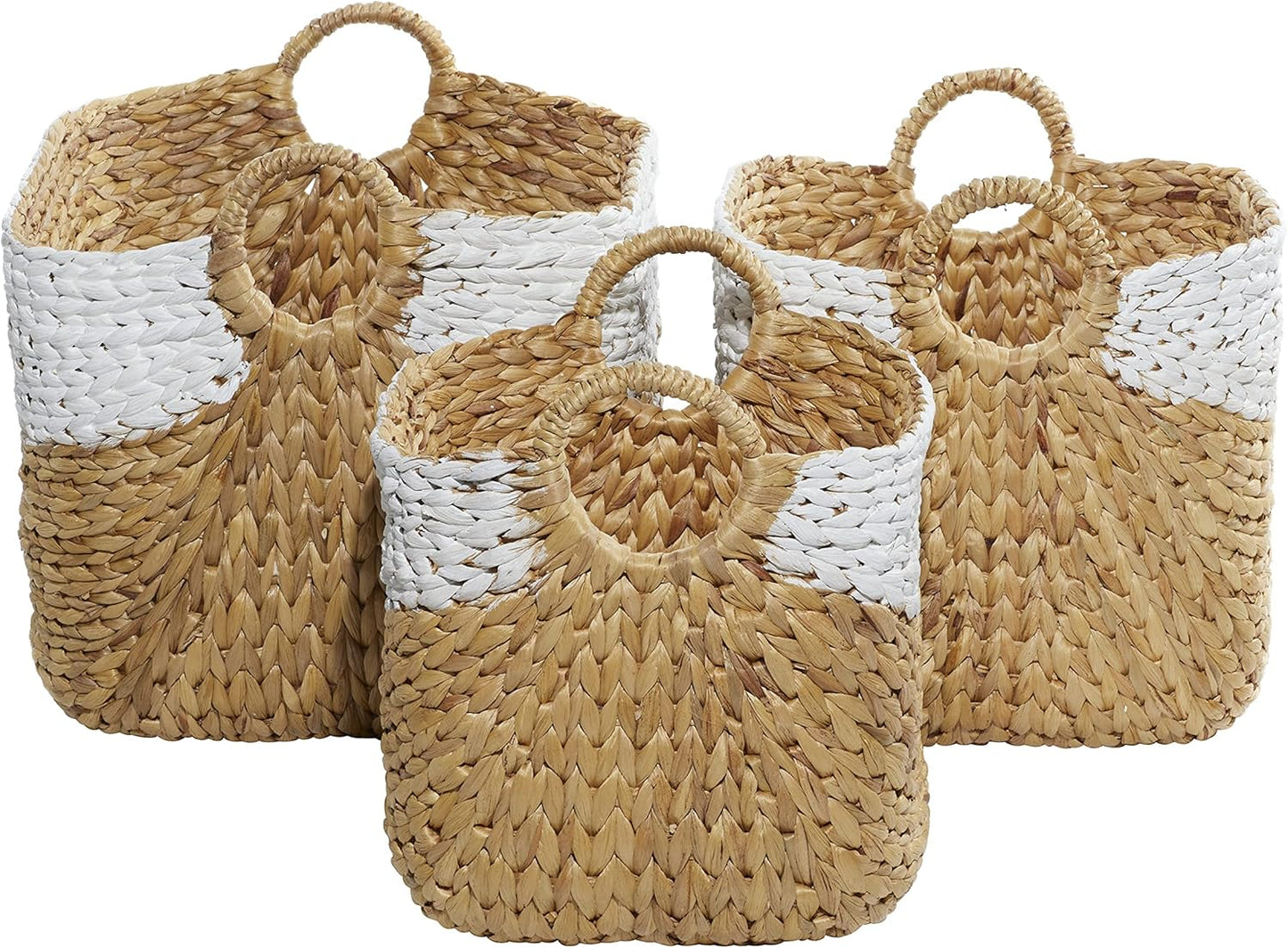 Deco 79 Seagrass Handmade Decorative and Functional Storage Basket Large Woven Basket Organizer with Ring Handles, Basket for Storage 20" x 18" x 19", Brown