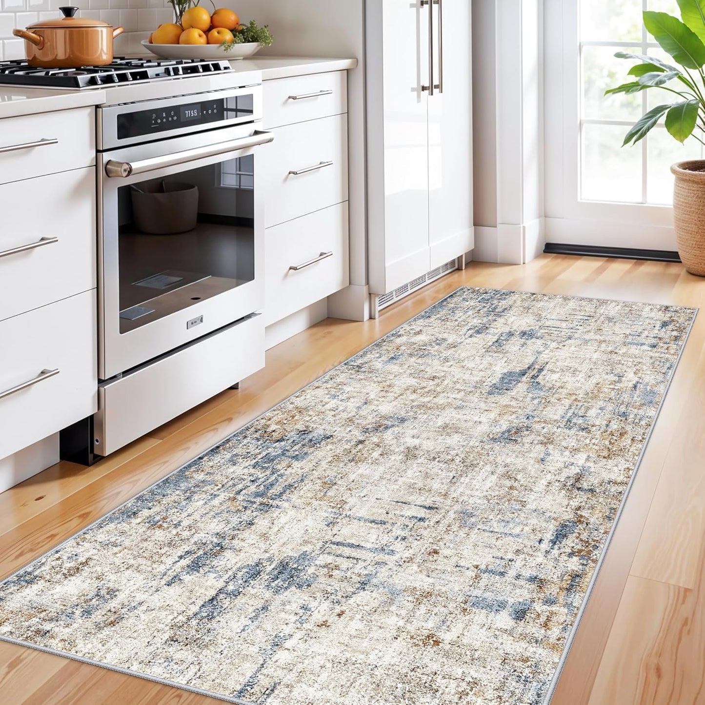 2x3 Washable Non-Slip Area Rug - Soft Low Pile Throw Rug for Kitchen Entryway Bedroom - Modern Indoor Door Mat with Rubber Backing (Beige Grey) - Colors A