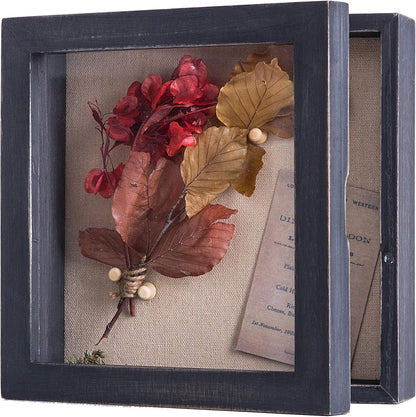 Freezing point Shadow Box Frame 8x8 Shadow Boxes Display Case with Linen Back Memorabilia Awards Medals Bouquet Photos Picture Badge Wedding Memory Box for Keepsakes Carbonized Small Pin Board