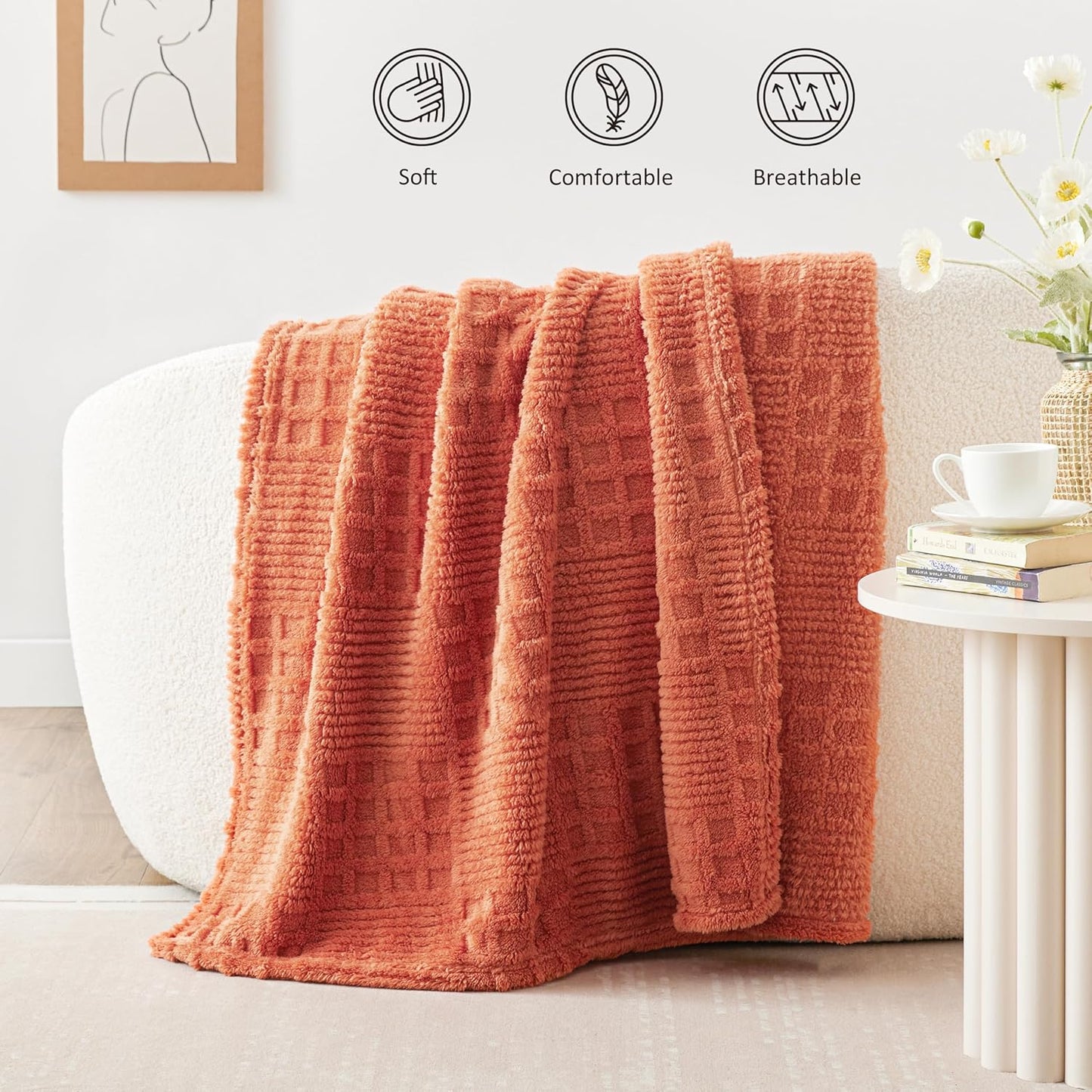 EXQ Home Fleece Throw Blanket for Couch or Bed - 3D Imitation Turtle Shell Jacquard Decorative Blankets - Cozy Soft Lightweight Fuzzy Flannel Blanket Suitable for All Seasons(50"×60",Beige)
