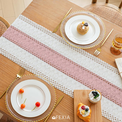 FEXIA Boho Table Runner for Thanksgiving Fall Christmas Home Decor with Tassels 72 Inches Long Pottery barn Furniture Farmhouse Rustic Macrame Burlap Table Decoration for Living Room (12x72 Inches)