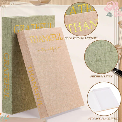 Faccito Set of 2 Linen Decorative Books with Wooden Beaded Garland Tassel Elegant Linen Books Aesthetic Gold Foil Fake Book for Coffee Table Shelf Mantel Storage Boxes(Mint Green)