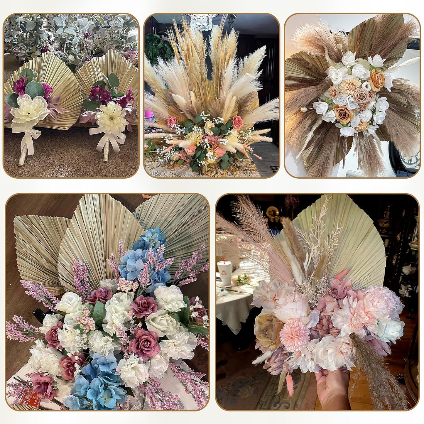105 Pcs Boho Dried Pampas Grass Decor Bulk, Large Dried Palm Spears Bunny Tails Pampas Reed Grass Dried Palm Leaves Dried Flower Bouquet Boho Centerpieces for Wedding Home Tables Decor