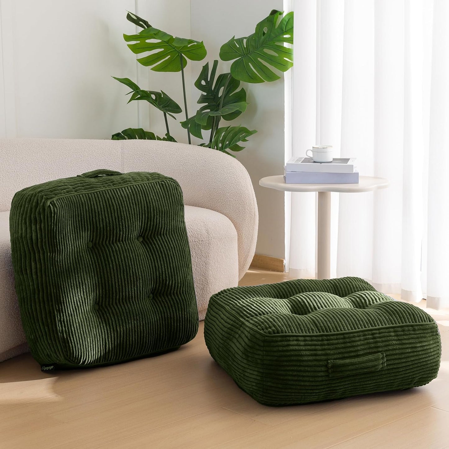 HIGOGOGO 6" Extra Thick Floor Pillow Cushion for Adults, Meditation Cushion Pillow, Large Square Floor Sitting, Tufted Corduroy Cover, for Tatami Living Room or Yoga, 22x22 Inch, 2Pack, Dark Grey