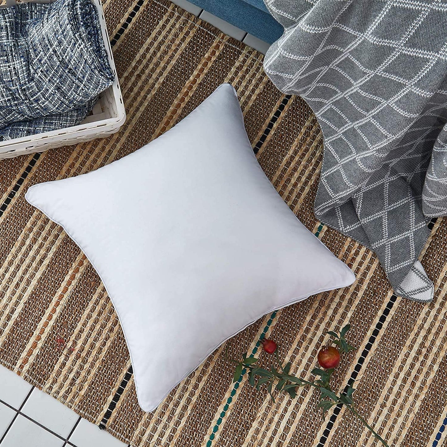 Oubonun 18"x18" Pillow Inserts (Set of 2) - Throw Pillow Inserts with 100% Cotton Cover - 18 Inch Square Interior Sofa Pillow Inserts - Decorative Pillow Insert Pair - White Couch Pillow