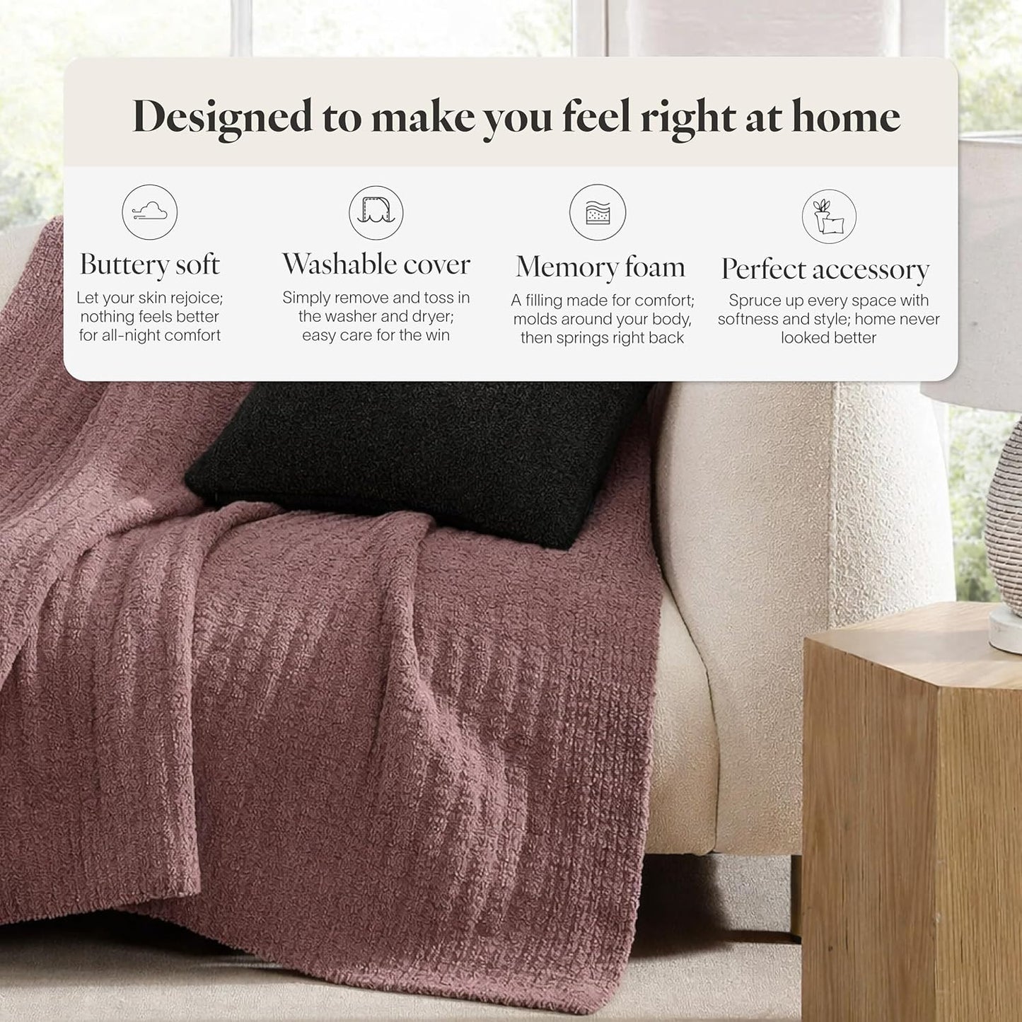 Sunday Citizen Snug Throw Pillow – Soft Memory Foam Decorative Pillow, Plush Snug Fabric Cover, Cozy Sofa & Bed Pillow, Washable Cover, Luxury Throw Pillow (Biscotti)