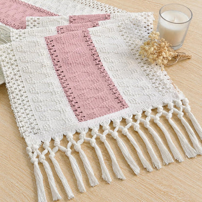 FEXIA Boho Table Runner for Thanksgiving Fall Christmas Home Decor with Tassels 72 Inches Long Pottery barn Furniture Farmhouse Rustic Macrame Burlap Table Decoration for Living Room (12x72 Inches)