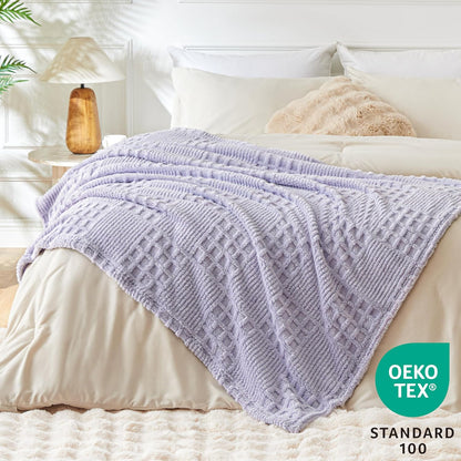 EXQ Home Fleece Throw Blanket for Couch or Bed - 3D Imitation Turtle Shell Jacquard Decorative Blankets - Cozy Soft Lightweight Fuzzy Flannel Blanket Suitable for All Seasons(50"×60",Beige)