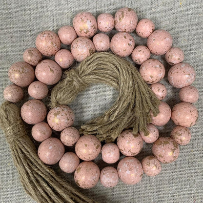 Handcrafted Farmhouse Wooden Decorative Beads Garland, Table Tray Boho Wood Beads with Tassel, Small Rustic Antique Decor for Home and Events (32" Rustic Blue)