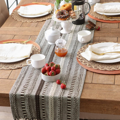 DII Farmhouse Braided Stripe Table Runner Collection, 15x72 (15x77, Fringe Included), Black