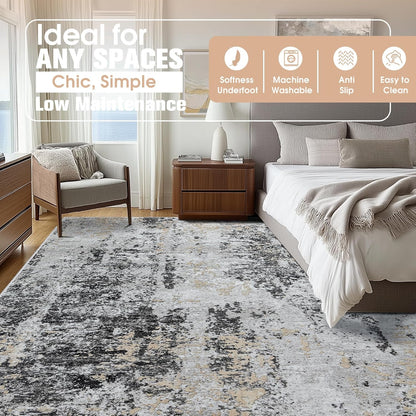 8x10 Area Rugs for Living Room Rug Washable: Abstract Large Rug for Dining Room Bedroom Carpet Non Slip 8 by 10 Indoor Modern Nursery Home Office Blue Grey