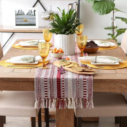 DII Farmhouse Braided Stripe Table Runner Collection, 15x72 (15x77, Fringe Included), Black