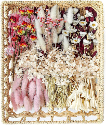 DIY Natural Dried Flower Set, Bulk Dried Flowers for Vase, Dried Flowers with Stems, Dried Roses, Mini Dried Flower Bouquets.(Brown)